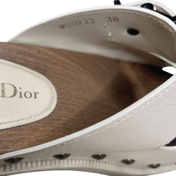 Christian Dior Diorquake Buckle Platform Slip On Wood Sandals Leather EU 38 US 8 - Picture 9 of 10